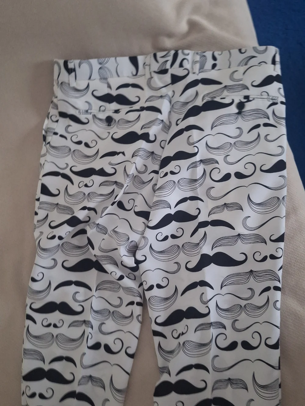 Men's White MentalSuits Suit with Black Mustache Print, Tie Included, Size